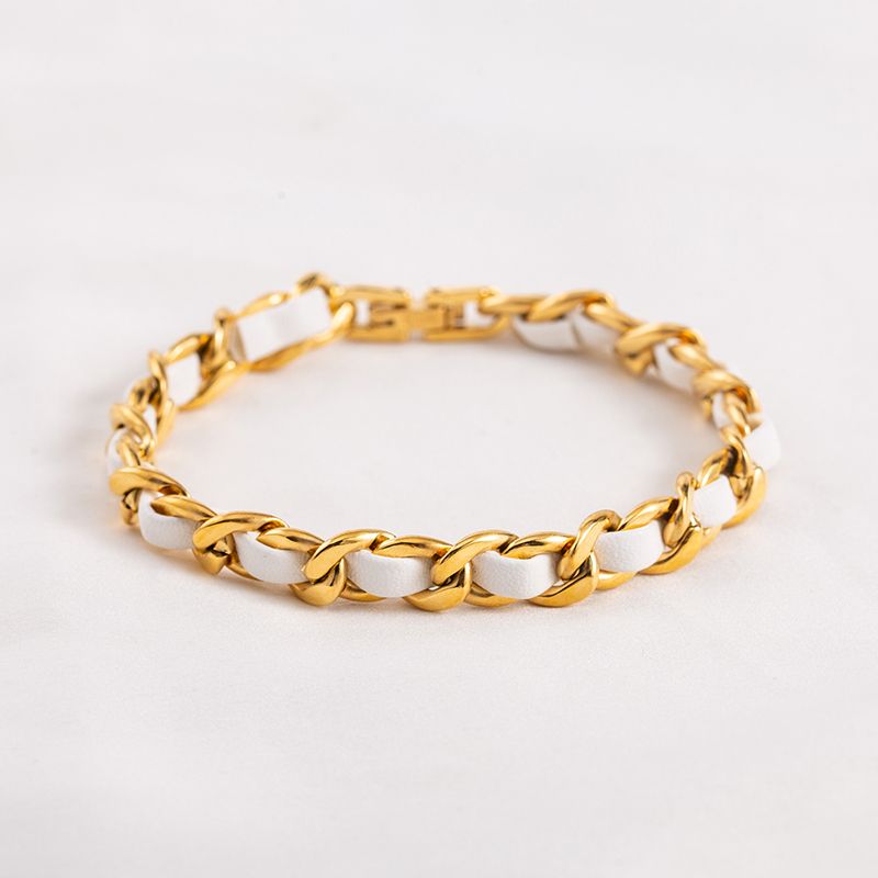 Wholesale Jewelry Casual Geometric 304 Stainless Steel Pu Leather 18K Gold Plated Polishing Braid Bracelets