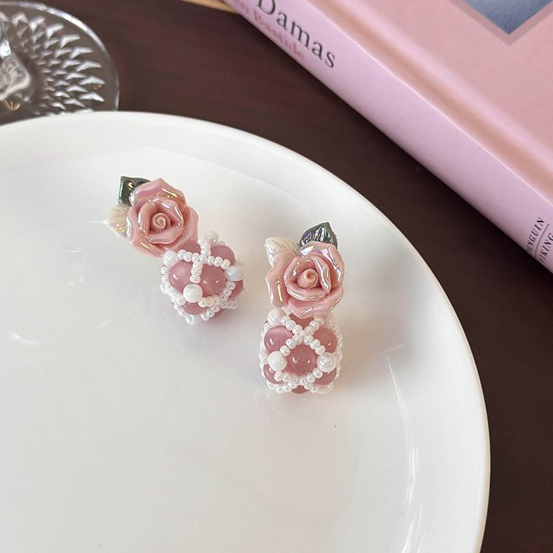 1 Pair Cute Flower Glass Ceramics Ear Studs