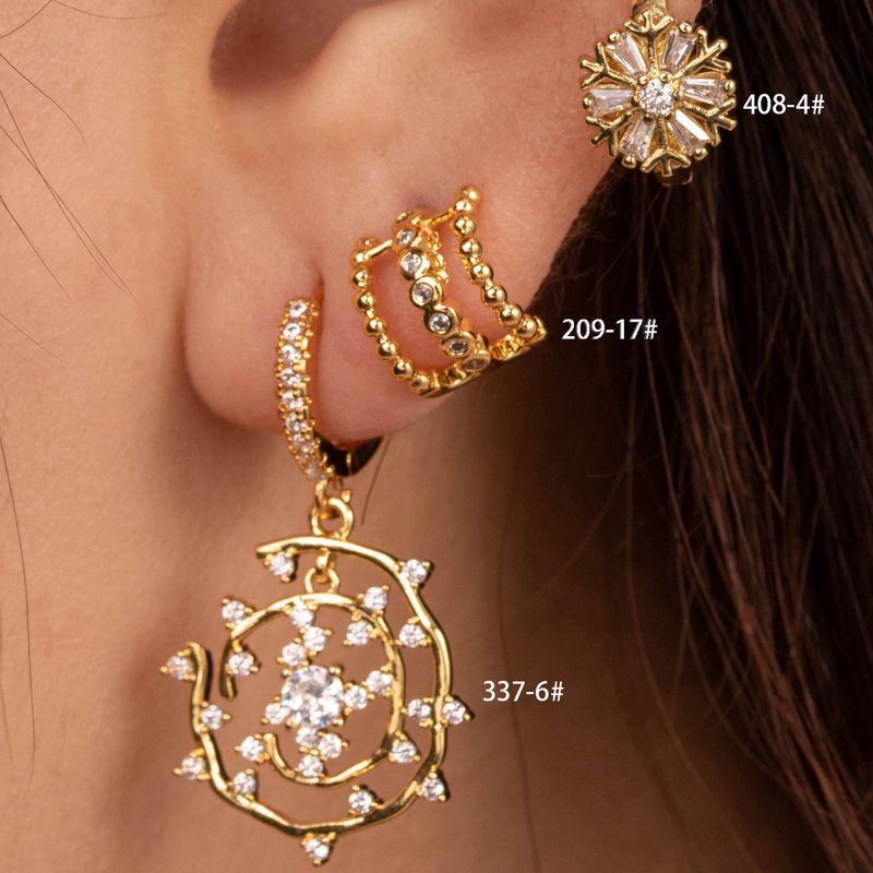 1 Piece IG Style C Shape Flower Inlay Copper Zircon Hoop Earrings