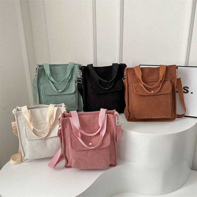 Women's Canvas Solid Color Preppy Style Zipper Handbag