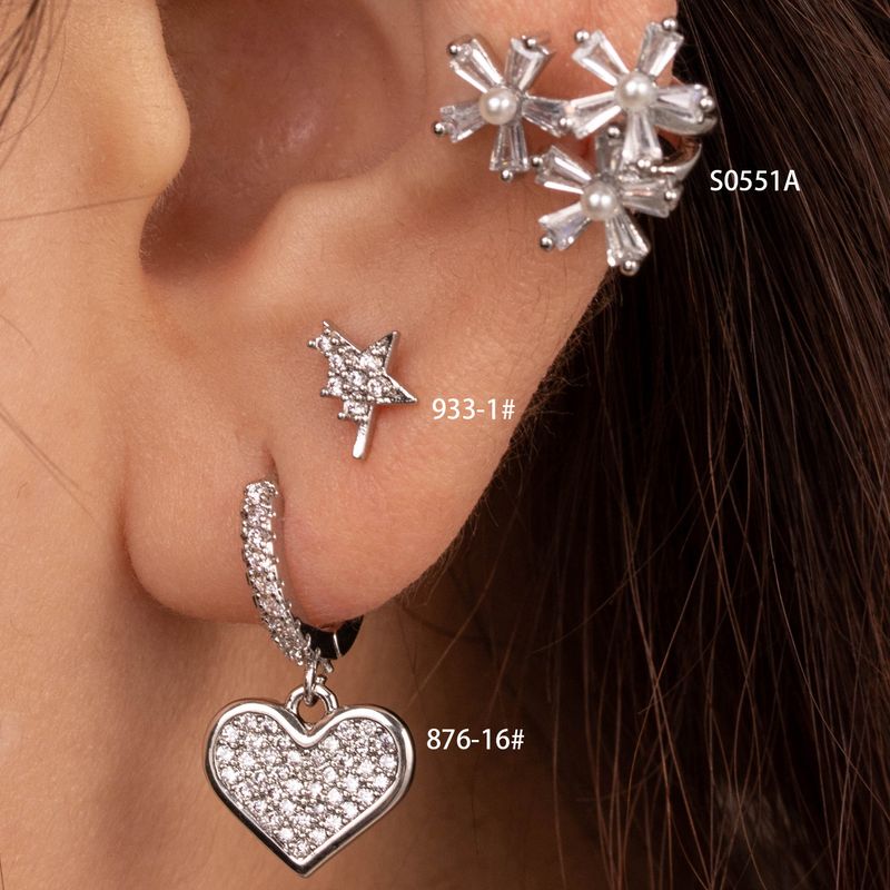 1 Piece Simple Style Star Heart Shape Flower Inlay Copper Zircon Ear Studs