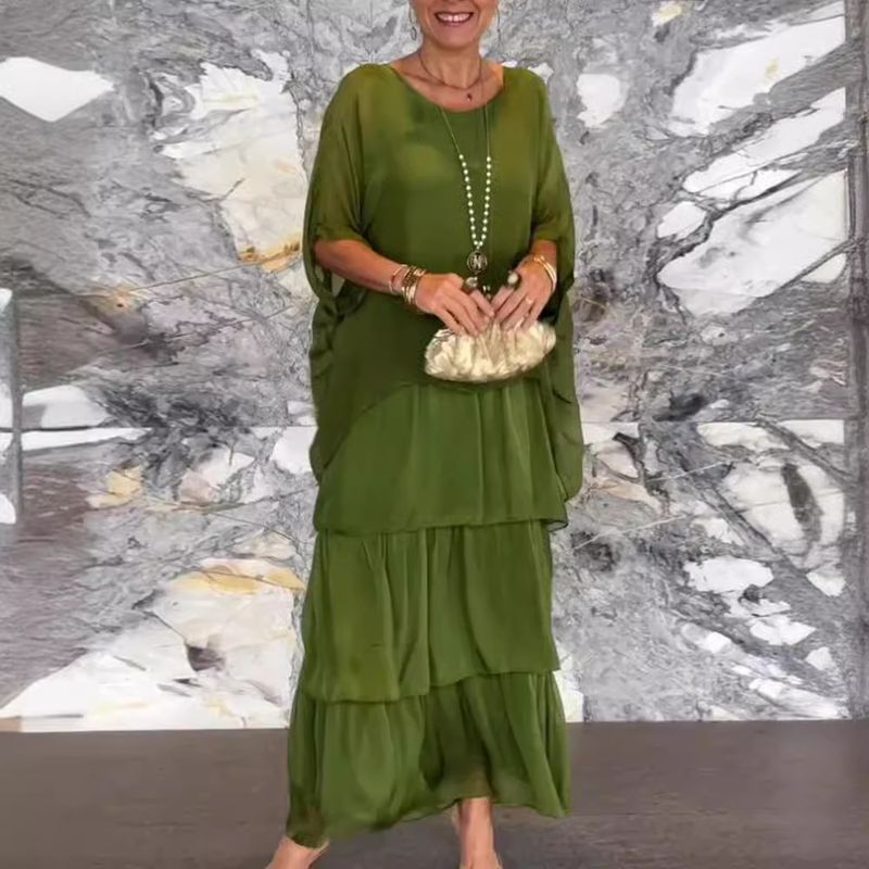 Frau Normales Kleid Einfacher Stil Rundhals Spitze Halbarm Einfarbig Maxi Langes Kleid Ferien Täglich