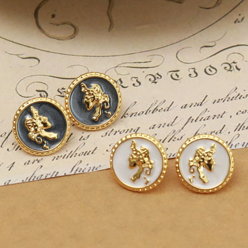 1 Pair Vintage Style Human Round Copper 18K Gold Plated Ear Studs