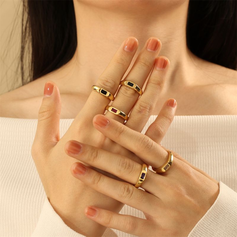 Wholesale IG Style Classic Style Commute Square Copper Inlay 18K Gold Plated Zircon Open Rings