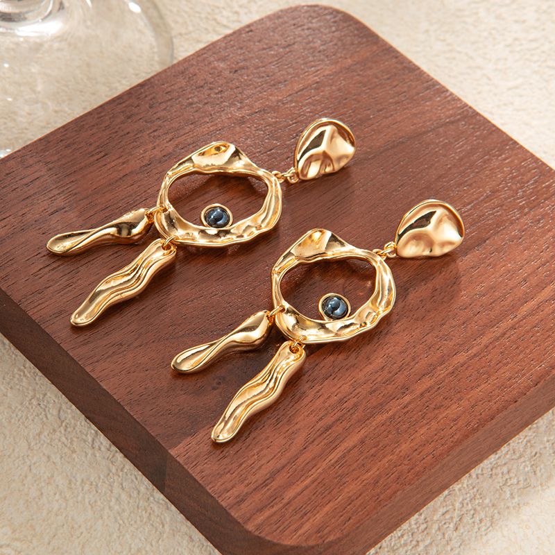 1 Pair Vintage Style Cool Style Solid Color Plating Copper Gold Plated Drop Earrings