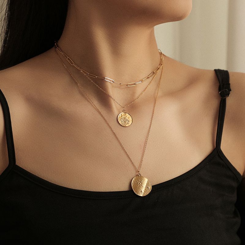 Vintage Style Sun Eye Alloy 18K Gold Plated Women's Layered Necklaces