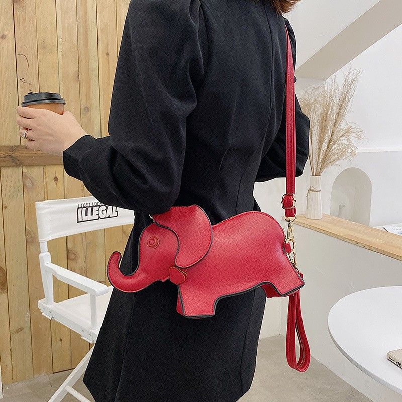 Women's Small Pu Leather Elephant Cute Zipper Crossbody Bag