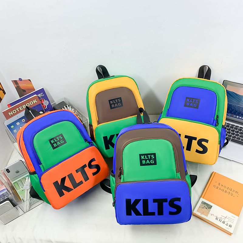 Letter Color Block Casual School Daily Kids Backpack