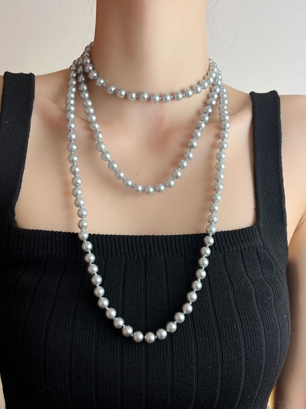 Elegant Glam Geometric Artificial Pearl Beaded Women's Long Necklace