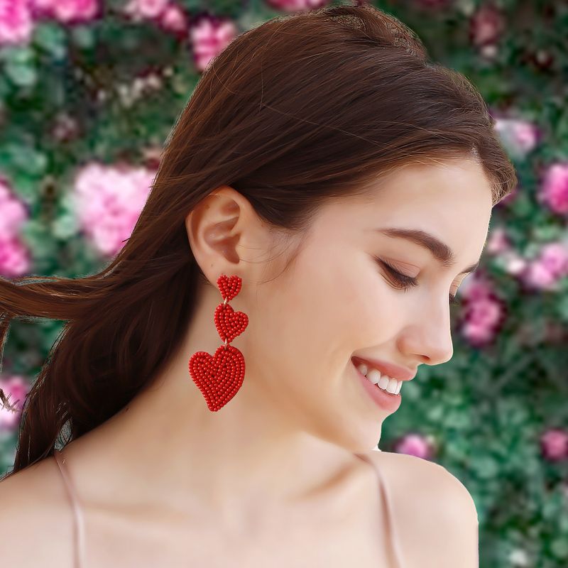1 Pair Sweet Heart Shape Seed Bead Drop Earrings