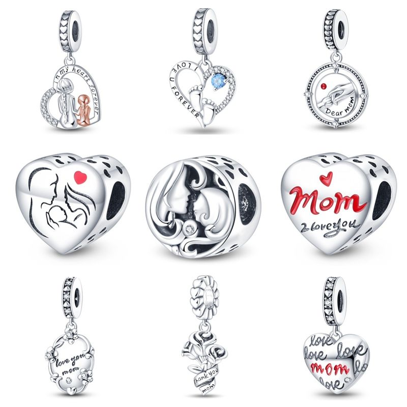 Wholesale European And American Amazon Hot Silver Plated Mother's Day Heart-Shaped Blessing Pendant Birthday Gift Diy Ornament Accessories