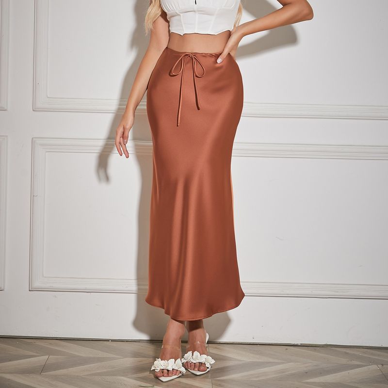 Sommer Frühling Einfacher Stil Einfarbig Polyester Maxi Langes Kleid Röcke
