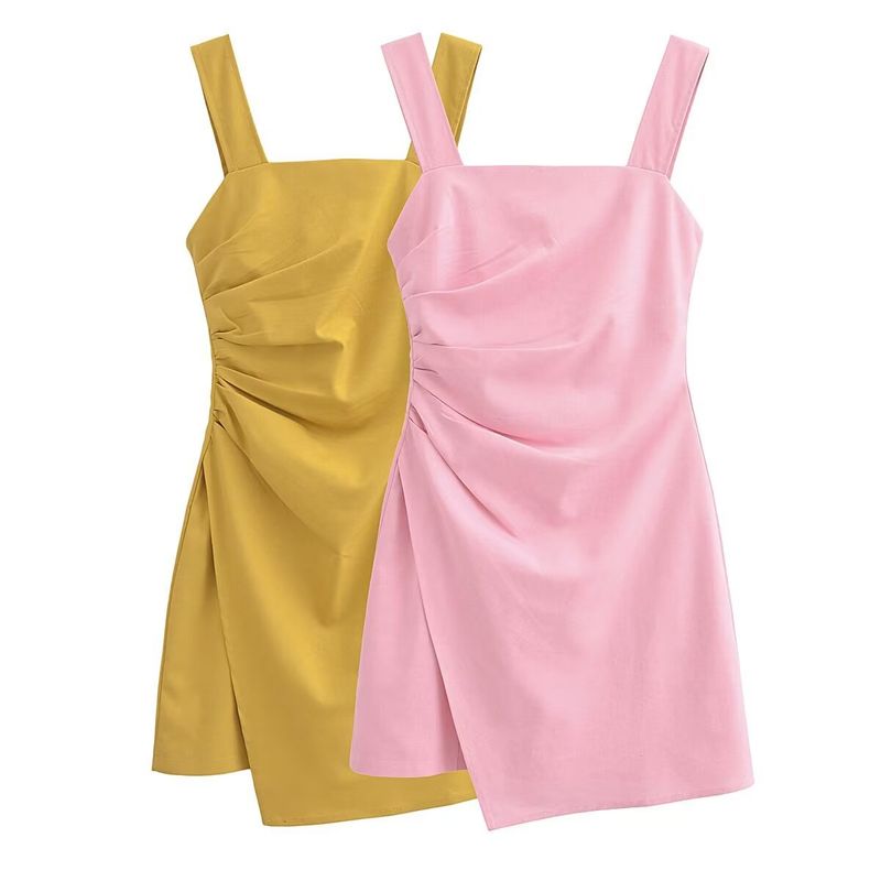 Women's Strap Dress Sexy Square Neck Printing Pleated Sleeveless Solid Color Above Knee Daily