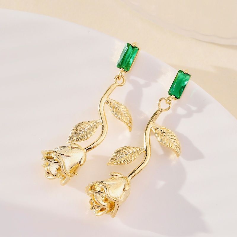 1 Pair Simple Style Classic Style Rose Flower Flowers Inlay Copper Zircon 18K Gold Plated Drop Earrings