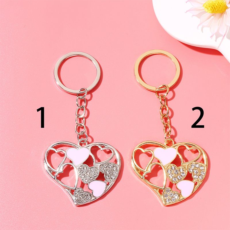 Simple Style Heart Shape Alloy Enamel Plating Inlay Rhinestones Bag Pendant Keychain