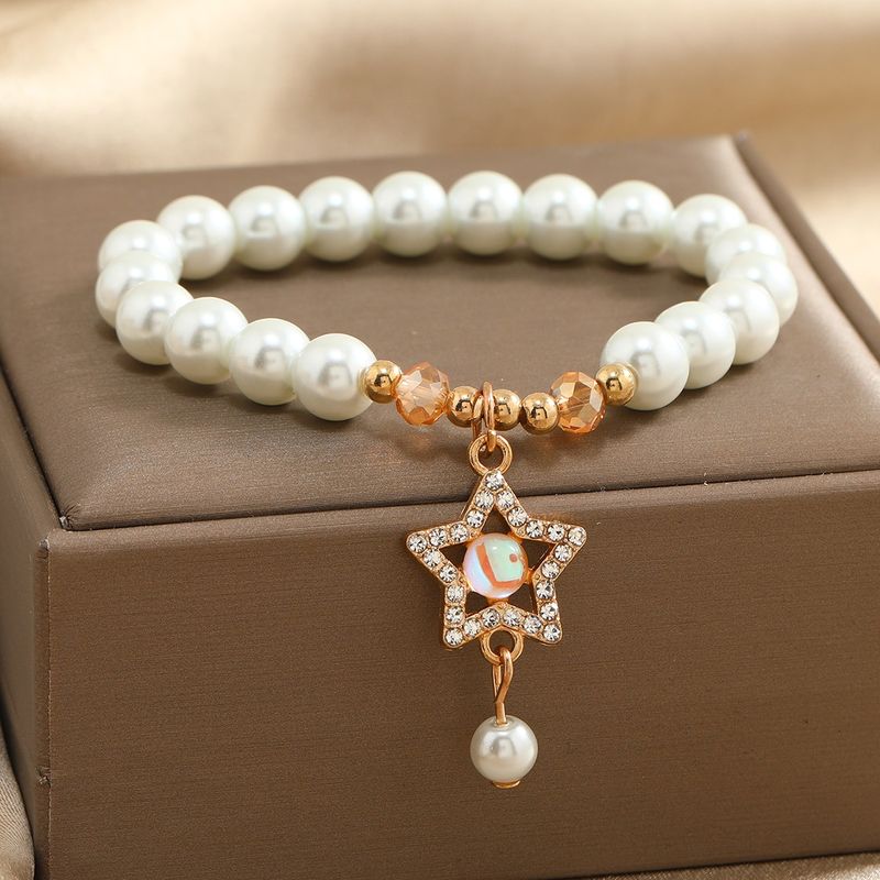 Cute Pastoral Pentagram Alloy Glass Beaded Rhinestones Women's Bracelets