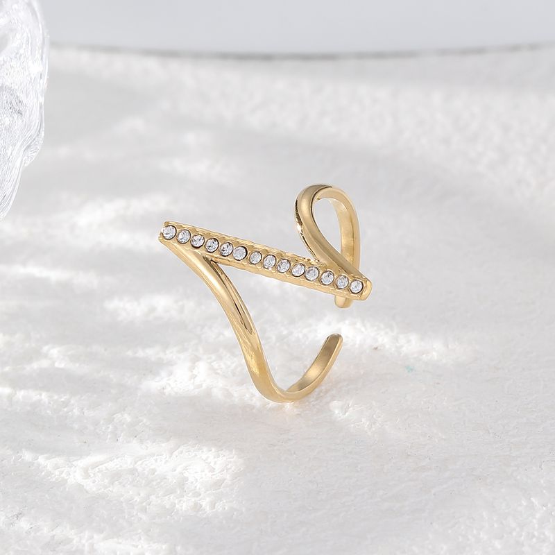 304 Stainless Steel 14K Gold Plated Simple Style Plating Inlay Geometric Zircon Open Rings