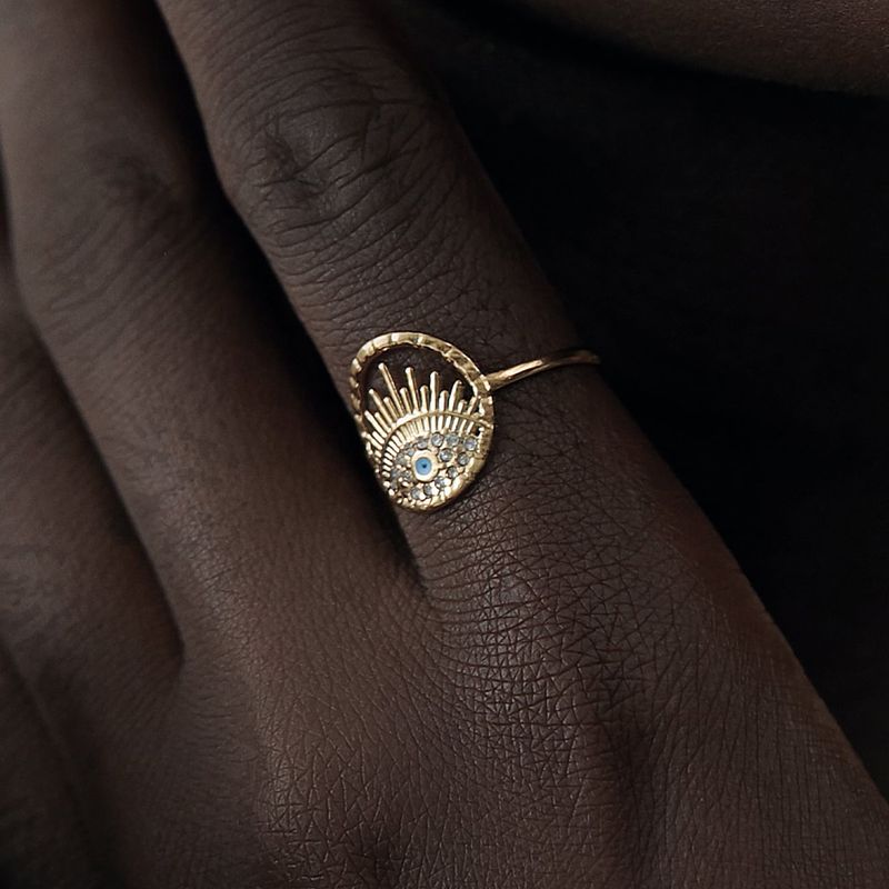 Edelstahl 304 14 Karat Vergoldet Einfacher Stil Inlay Teufels Auge Zirkon Verstellbarer Ring