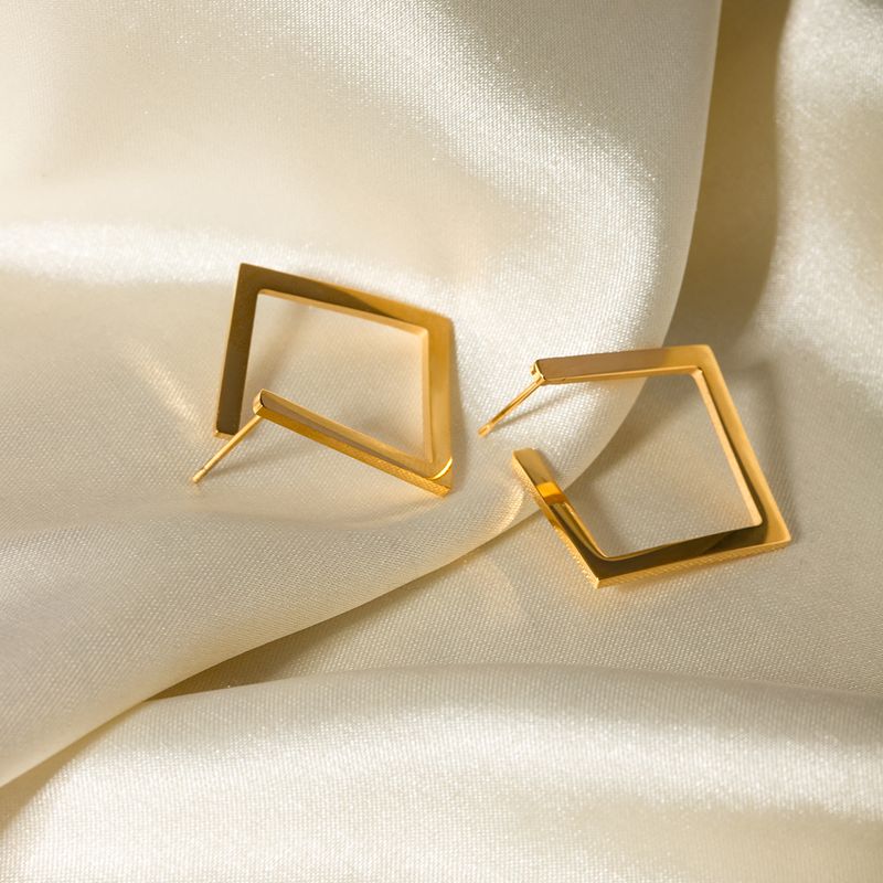 1 Pair IG Style Basic Square 316 Stainless Steel  18K Gold Plated Ear Studs