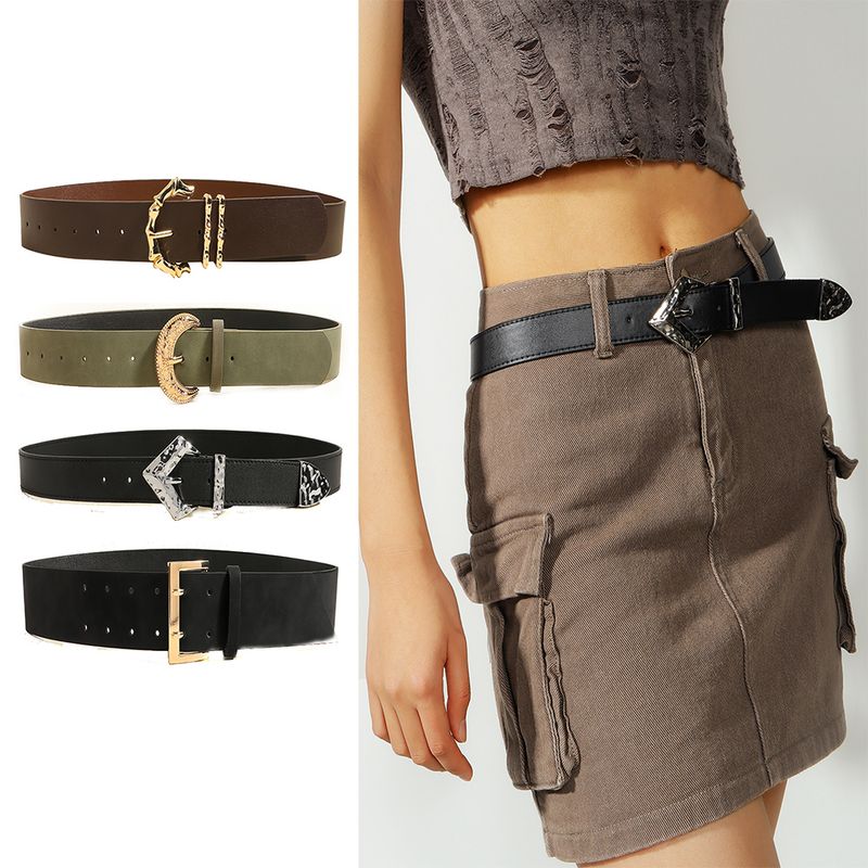 Elegant Luxurious Solid Color Pu Leather Ferroalloy Belt Buckle Women's Leather Belts