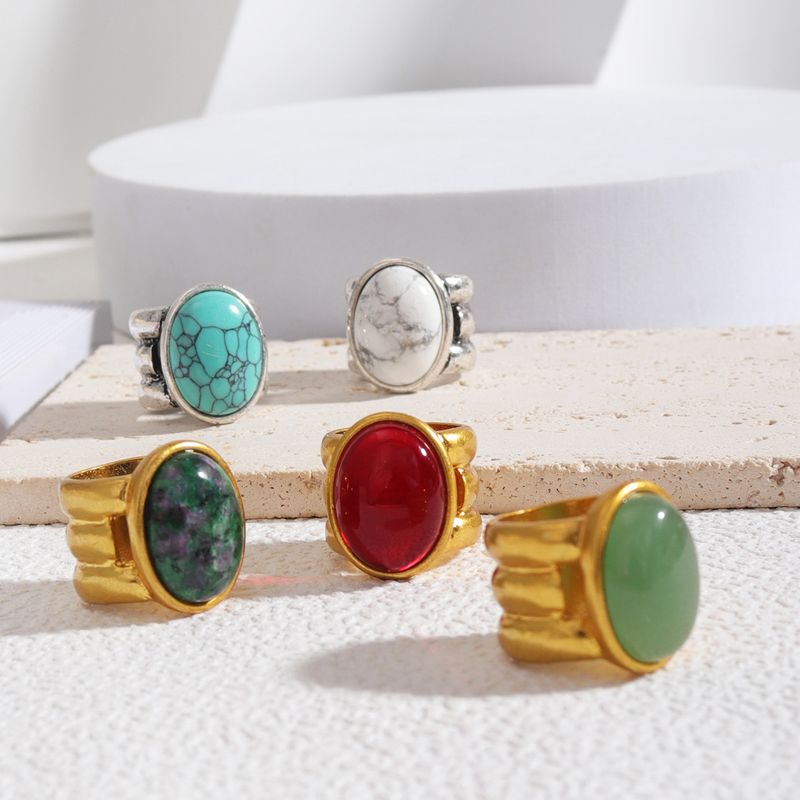 Wholesale Jewelry Elegant Glam Luxurious Oval Alloy Turquoise Inlay Wide Band Rings
