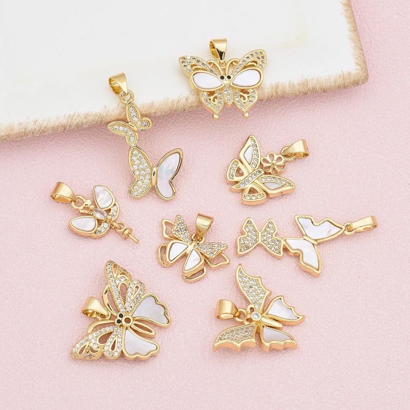1 Piece 12 * 18mm 15 * 20mm 18 * 24mm Copper Shell Zircon 18K Gold Plated Butterfly Polished Pendant