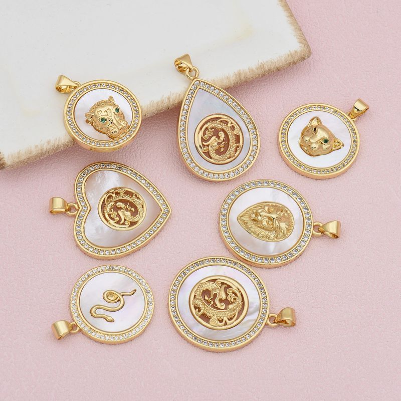 1 Piece 25 * 29mm Diameter 21mm Diameter 23mm Copper Shell Zircon 18K Gold Plated Animal Dragon Polished Pendant