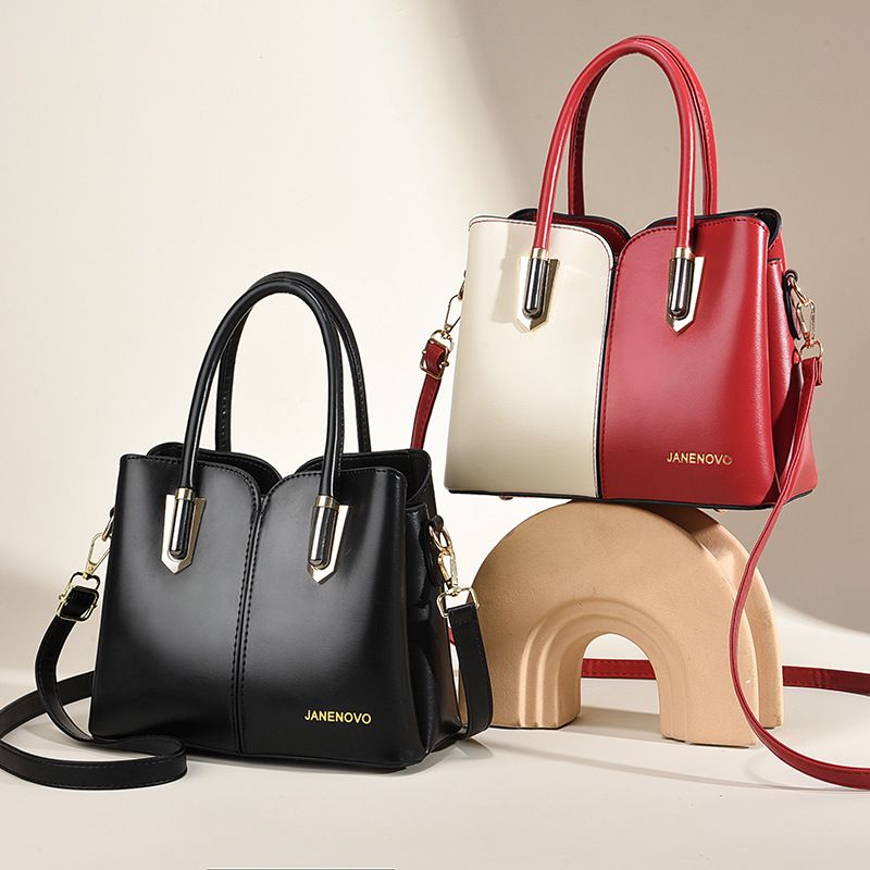 Women's Large Pu Leather Solid Color Elegant Zipper Buckle Handbag