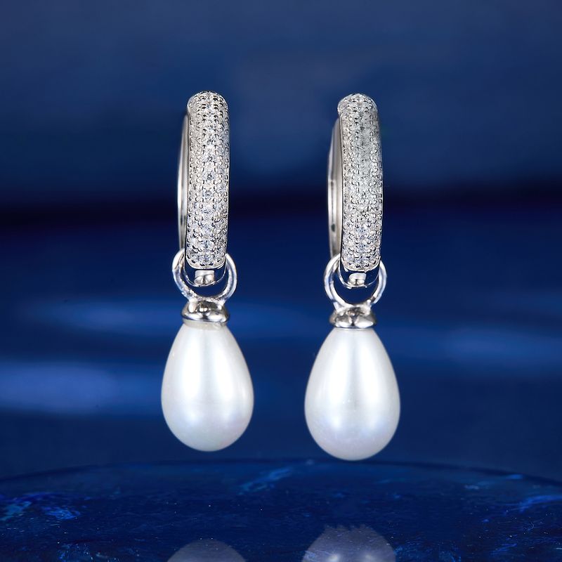 1 Pair Elegant Glam Luxurious Geometric Inlay Sterling Silver Artificial Pearls Zircon White Gold Plated Drop Earrings