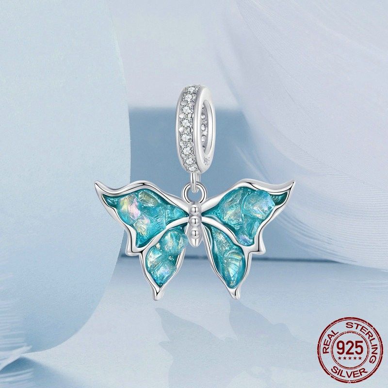Silver Ziyun Original New Blue Color Shining Butterfly Diy Pendant Parts Fresh Natural S925 Silver Bracelet Beaded