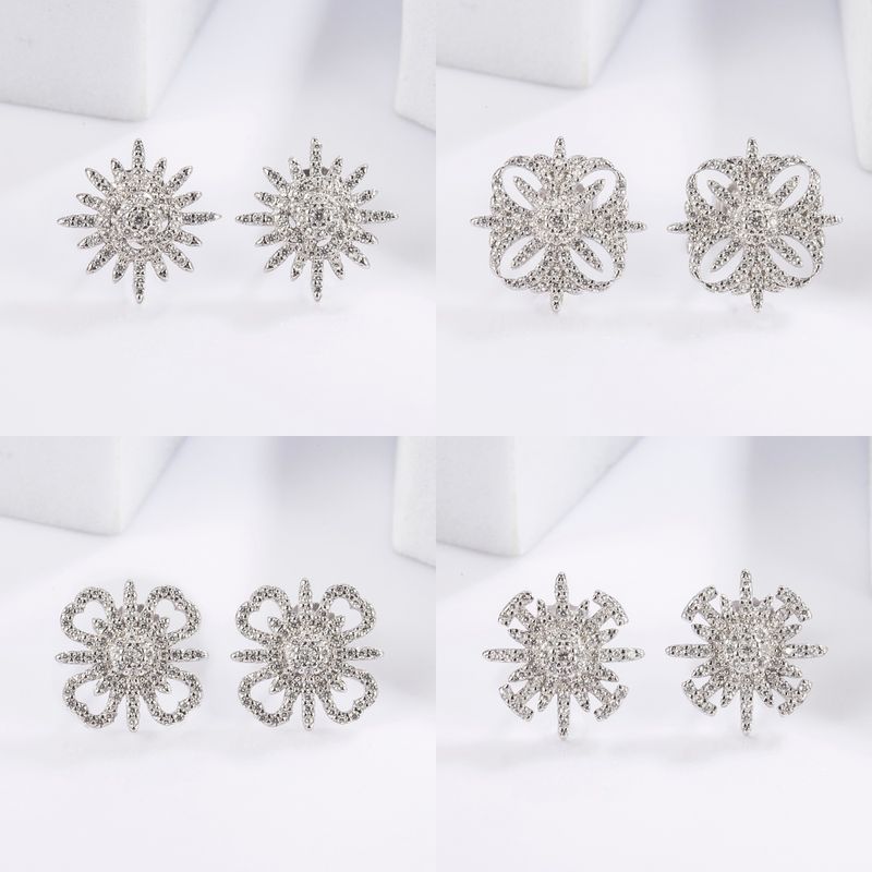 1 Pair Sweet Simple Style Sun Snowflake Plating Inlay Sterling Silver Zircon White Gold Plated Ear Studs