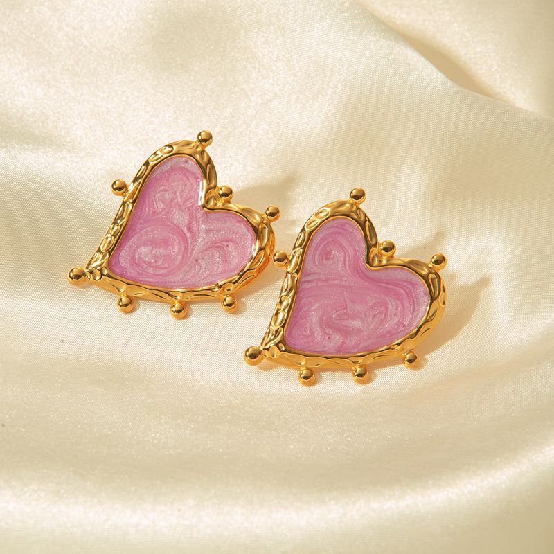 304 Stainless Steel 14K Gold Plated Elegant Romantic Sweet Enamel Plating Heart Shape Open Rings