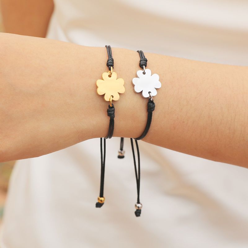 Simple Style Classic Style Four Leaf Clover Alloy Rope Gold Plated Women's Drawstring Bracelets