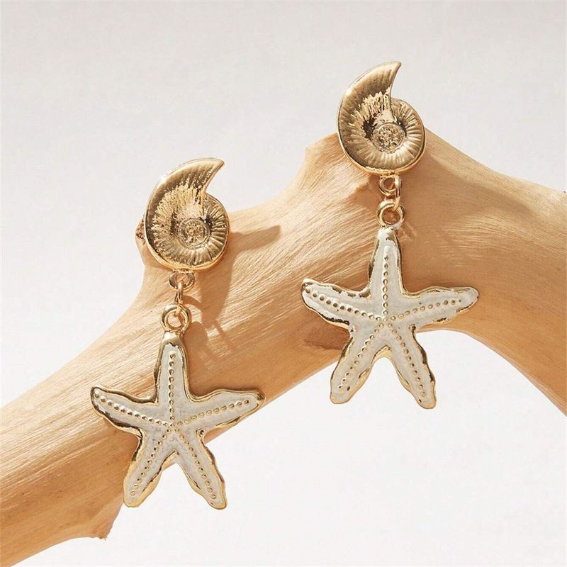 1 Pair Modern Style Classic Style Starfish Zinc Alloy 14K Gold Plated Drop Earrings