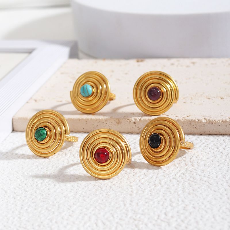 Wholesale Jewelry Glam Lady Spiral Ferroalloy Natural Stone Turquoise Inlay Rings