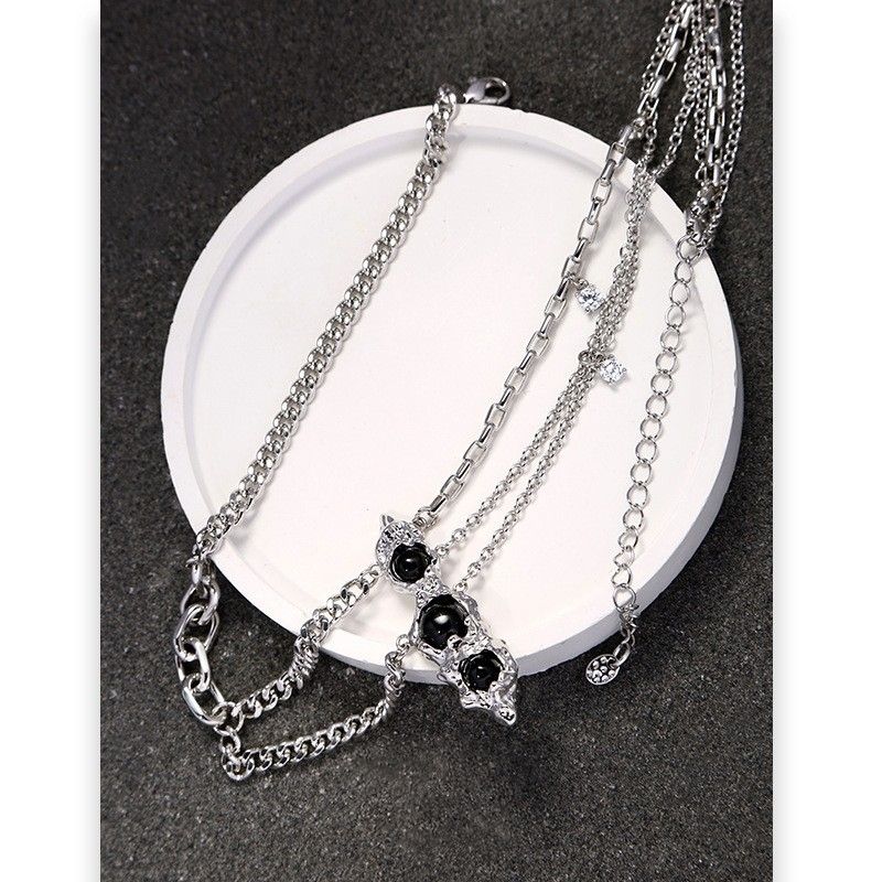 Hip-Hop Cool Style Geometric Alloy Plating Inlay Obsidian Women's Layered Necklaces