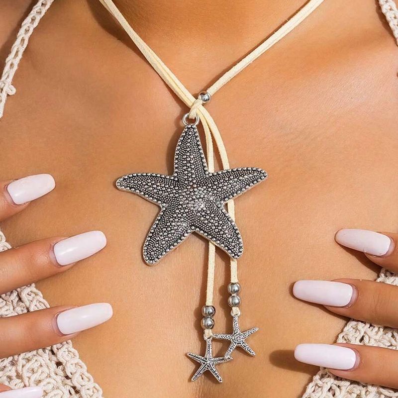 Marine Style Starfish Zinc Alloy Gold Plated Women's Pendant Necklace