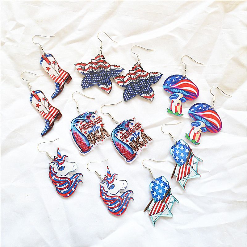 1 Pair Simple Style Classic Style American Flag Printing Arylic Metal Drop Earrings
