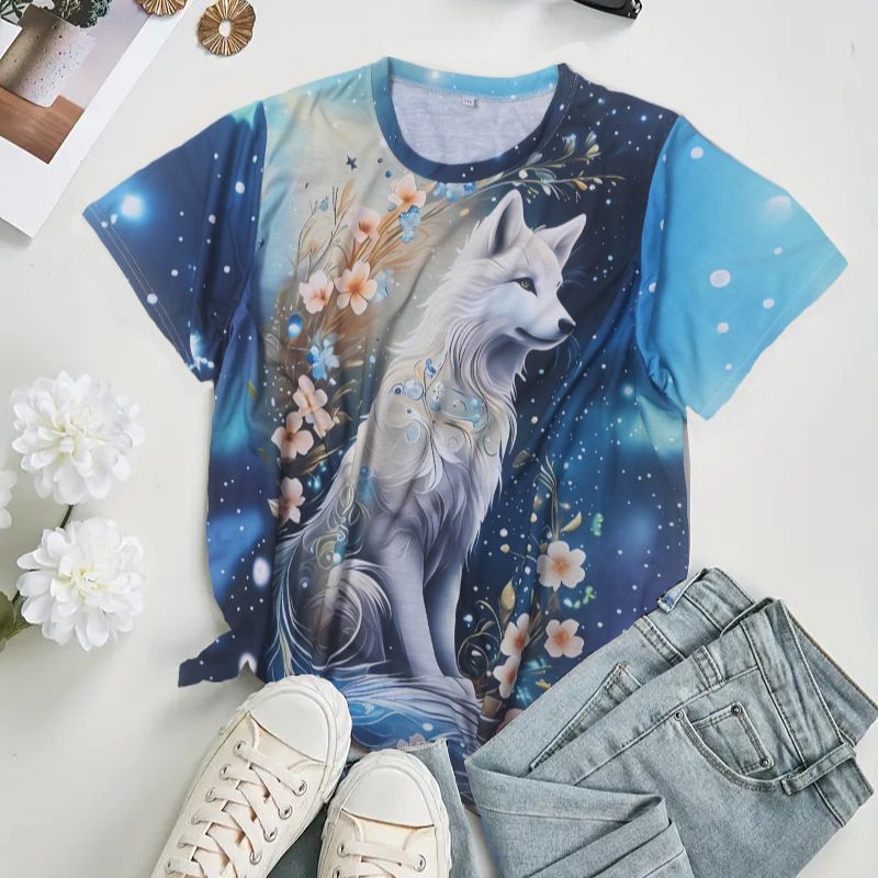 Mujeres Playeras Manga Corta Camisetas Casual Lobo