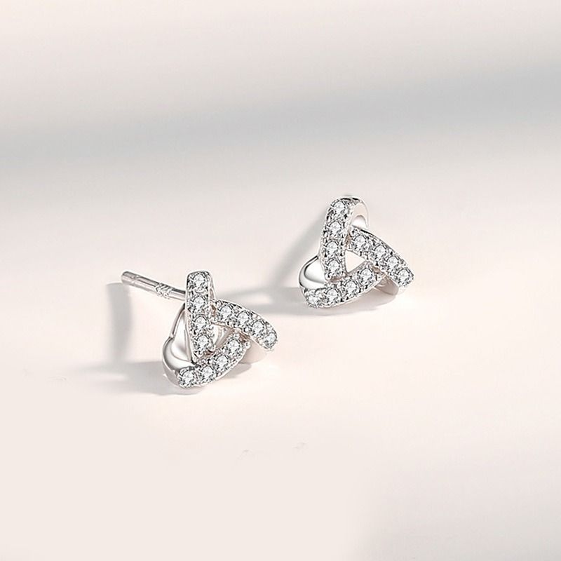 1 Pair Glam Sweet Solid Color Inlay Sterling Silver Zircon Ear Studs