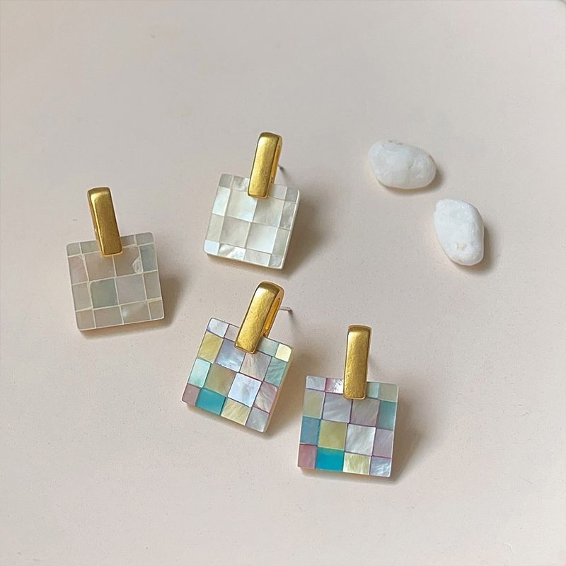 Simple Style Square Shell Inlay Women's Ear Studs 1 Pair