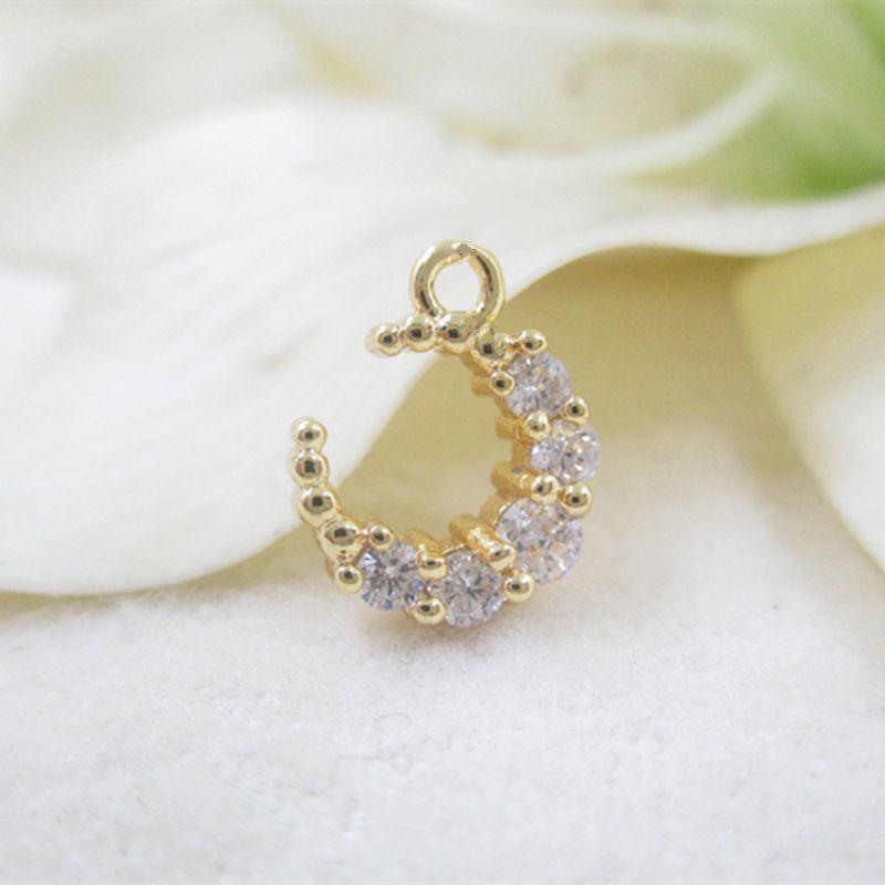 Diy Copper Plating 14K Thick Gold White Diamond Moon Pendant Bracelet Necklace Earring Material Pendant