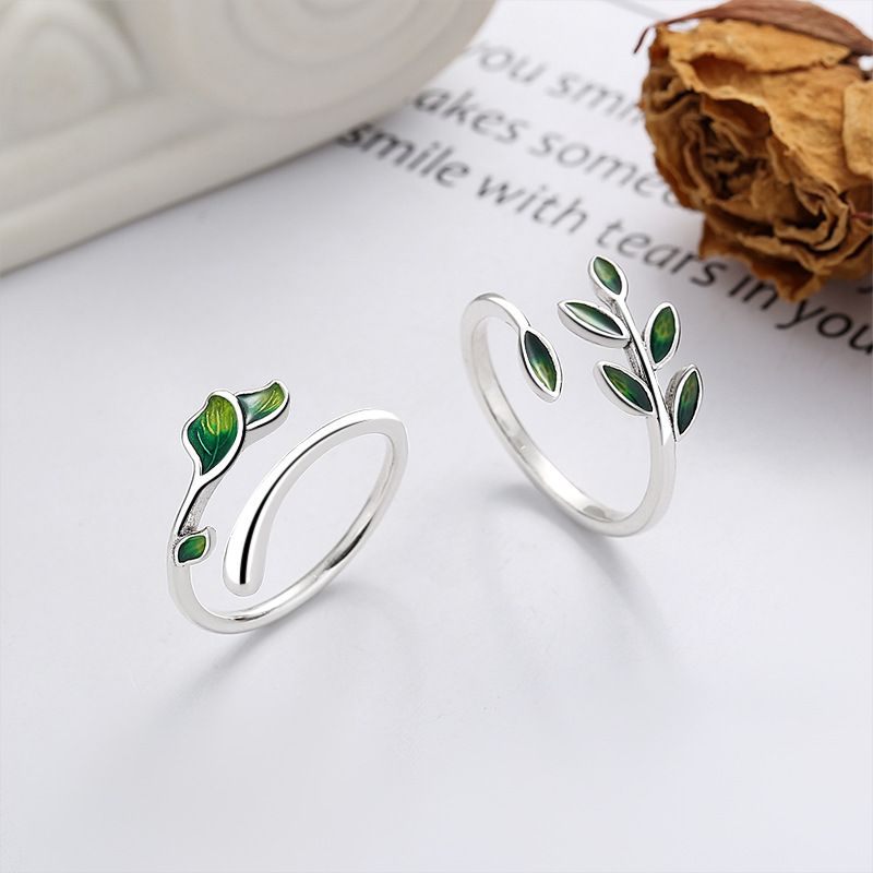 Sterling Silver Simple Style Leaf Open Rings