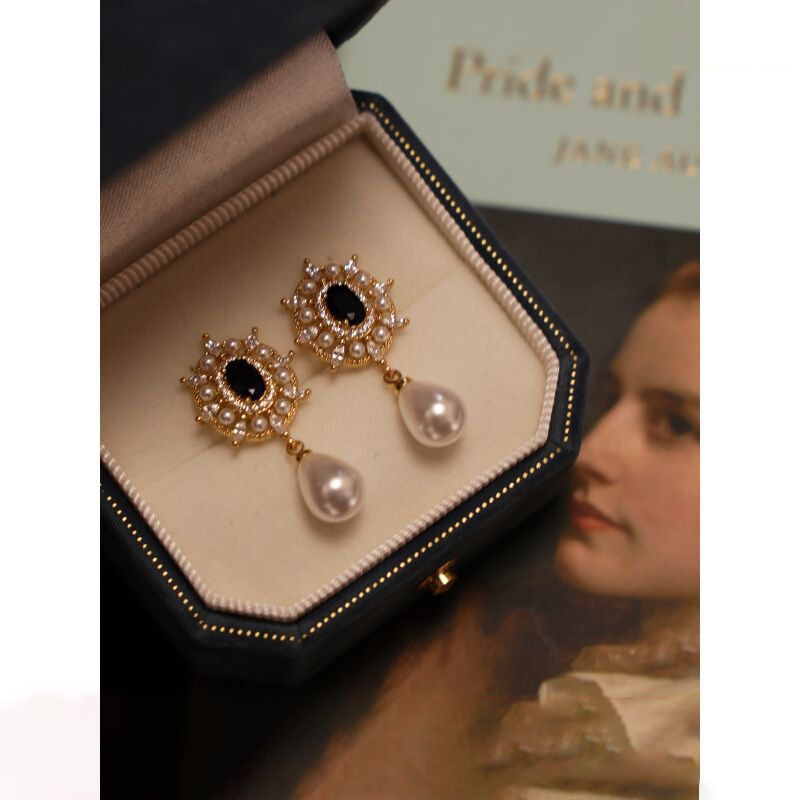 1 Paire Glamour Rétro Géométrique Placage Incruster Le Cuivre Perles Artificielles Zircon Boucles D'oreilles