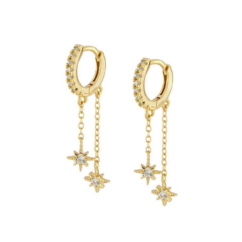 1 Pair IG Style Simple Style Star Inlay Copper Zircon Drop Earrings