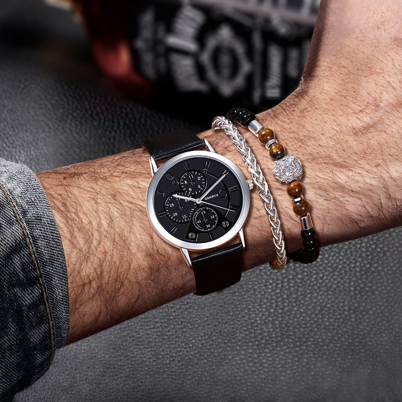 Casual Solid Color Buckle Quartz Men's Watches