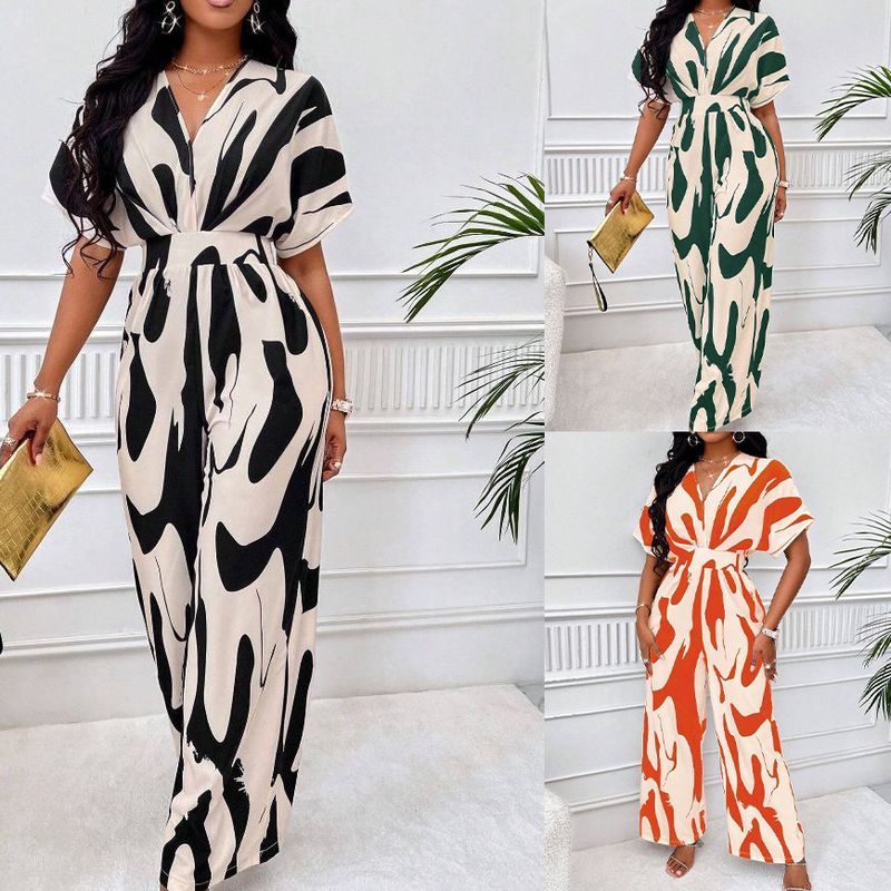 Women's Daily Casual Stripe Full Length Printing Jumpsuits