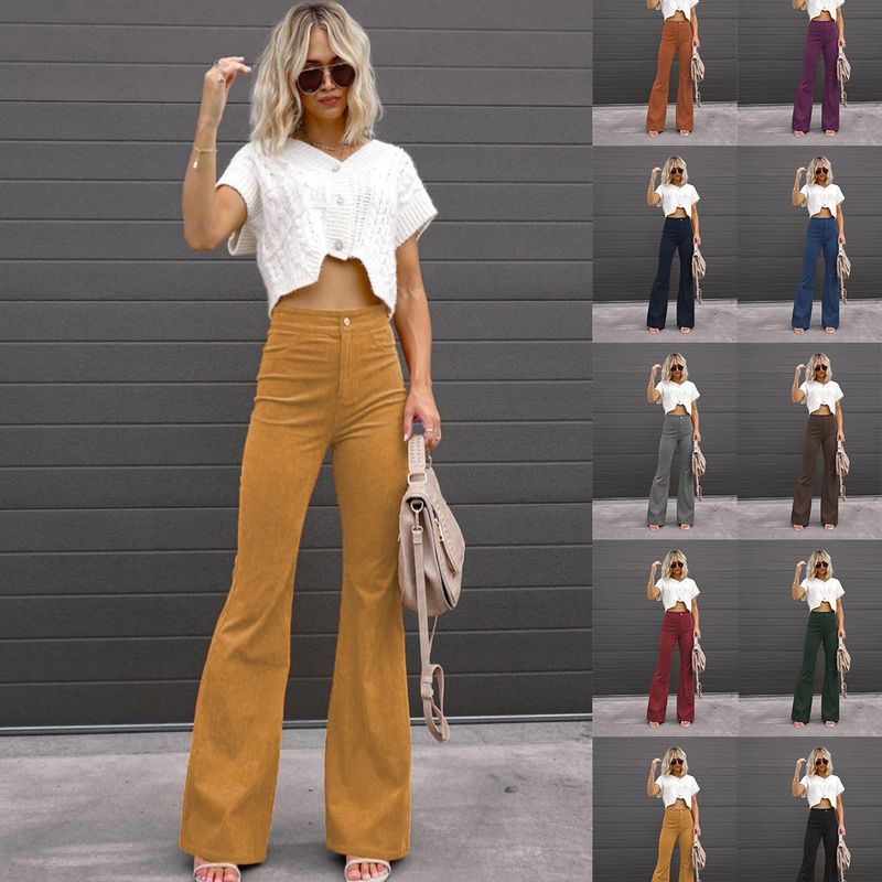 Mujeres A Diario Ropa De Calle Color Sólido Longitud Total Pantalones Casuales Pantalones Acampanados