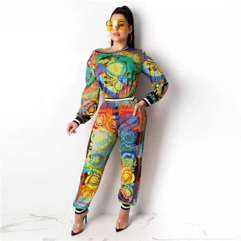 Women's Daily Vacation Printing Abstract Printing Contrast Binding Jumpsuits