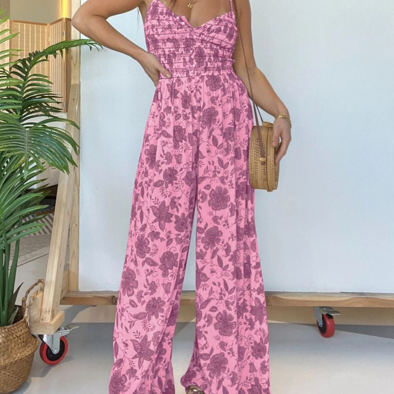 Women's Daily Vacation Ditsy Floral Full Length Printing Pocket Jumpsuits